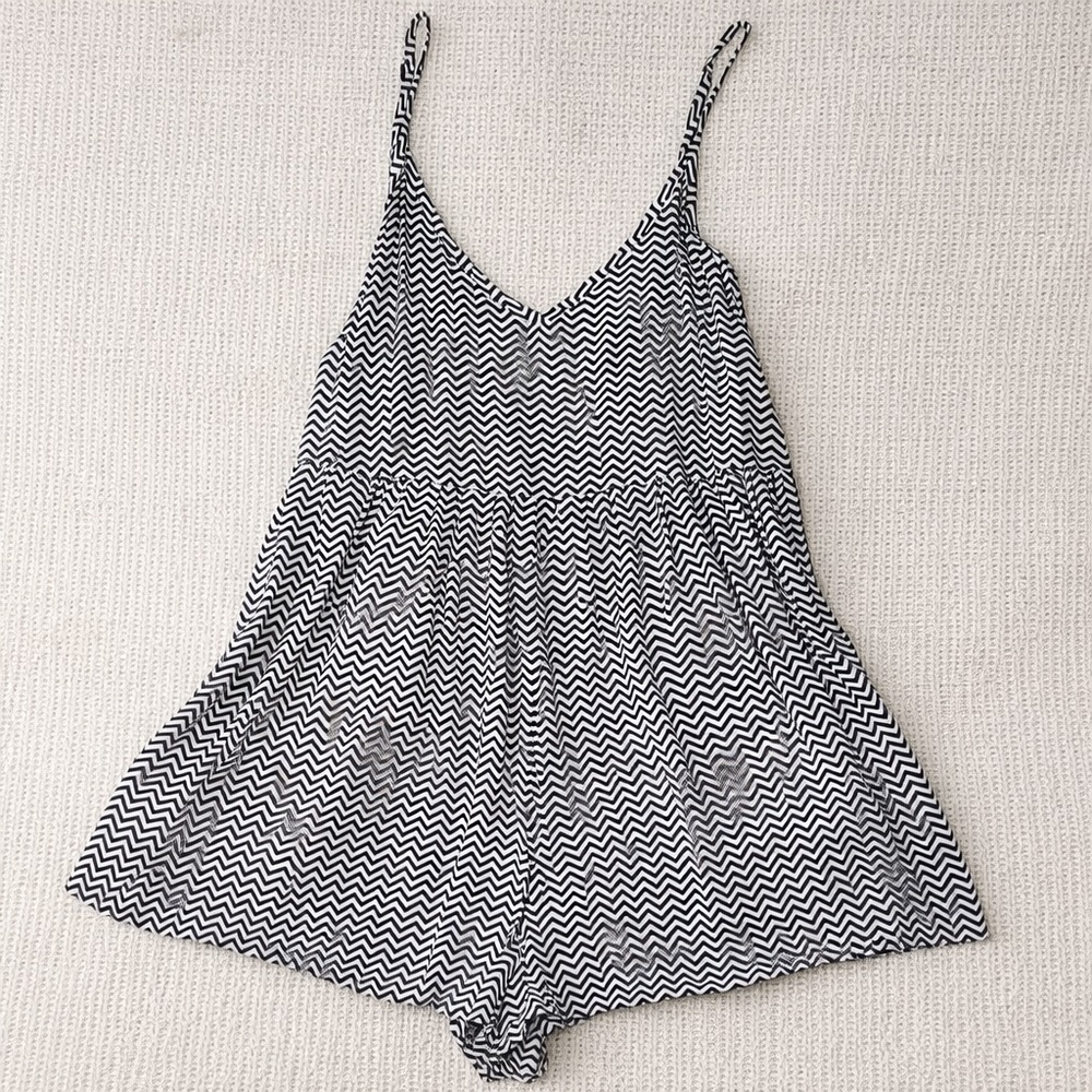 Black White Chevron Romper Flowy Babydoll Cami Summer Beach Outfit
